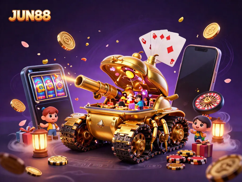 Experience exhilarating gaming at JUN88 with a golden beetle tank casino bursting with excitement.