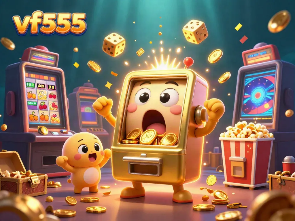 Experience the thrill of vf555 with a winning golden slot machine celebrating a jackpot.