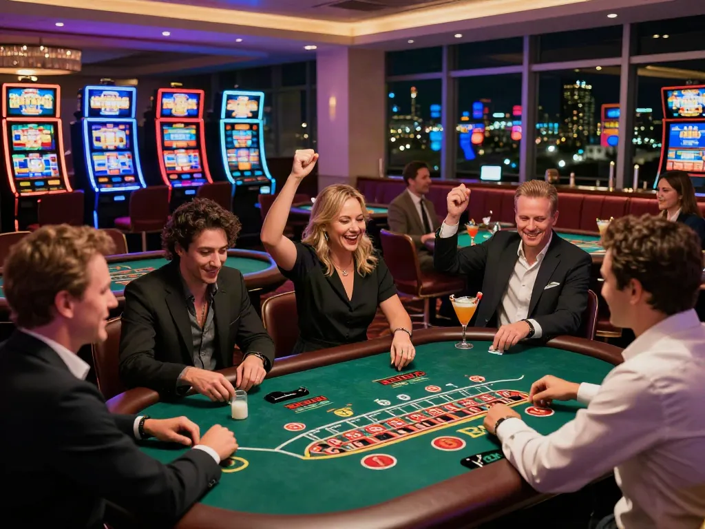 Active players engaging at non UK casinos with vibrant gaming atmosphere.