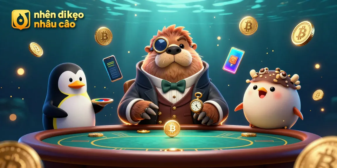 Experience the excitement of nhận định kèo nhà cái with our underwater poker scene showcasing a walrus and friends.