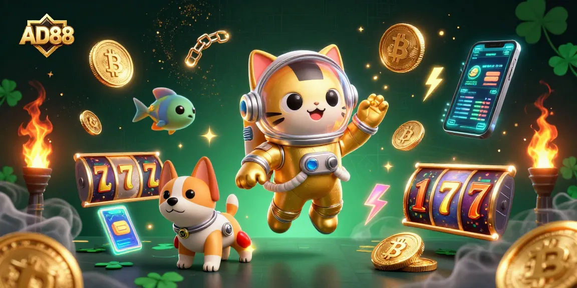 Engage in exciting gameplay at AD88 with a thrilling 3D casino adventure featuring vibrant characters and crypto elements.